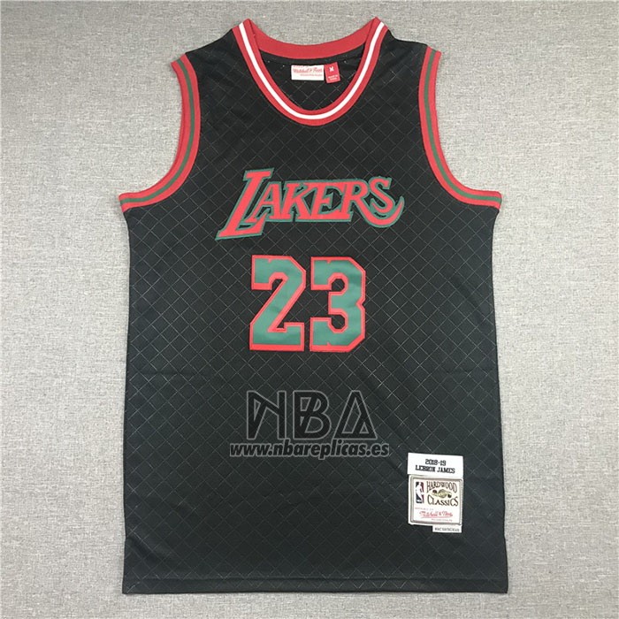 Camiseta Los Angeles Lakers Lebron James NO 23 Mitchell & Ness 2018-19 Negro